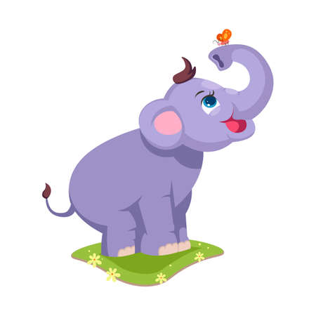 little elephant with butterfly vector illustrationのイラスト素材