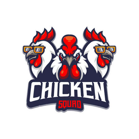 three rooster unique mascot logo design for e sport, gaming or teamのイラスト素材