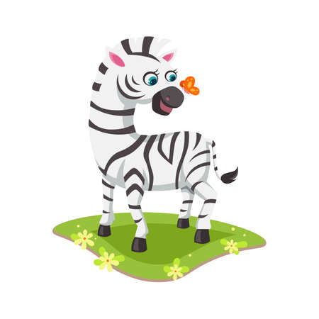 zebra with butterfly cartoon vector illustrationのイラスト素材