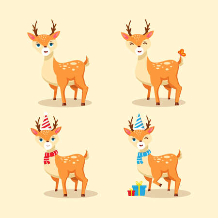 Cute deer cartoon set vector illustrationのイラスト素材