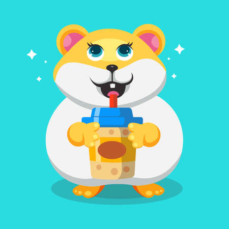 Cute hamster drink bubble tea cartoon design illustration vectorのイラスト素材