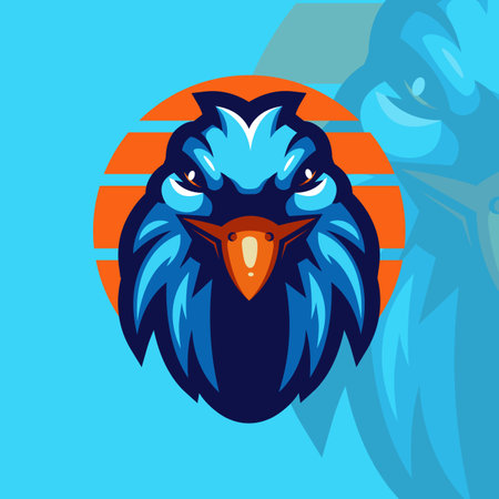 Illustration of Eagle front view with sun background. Concept style for badge, emblem and t shirt printingのイラスト素材