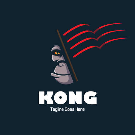 Illustration of Kong behind flag logo design illustration vectorのイラスト素材