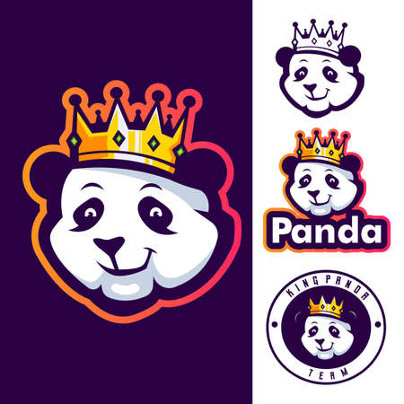 Panda wearing king crown.  Panda cartoon set mascot logo design with modern illustration concept style for badge, emblem and t shirt printingのイラスト素材