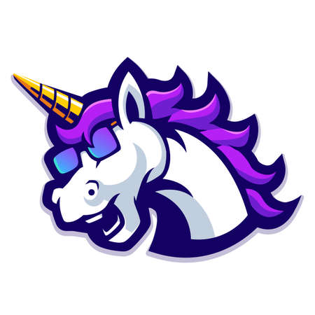 Unicorn wearing glasses athletic club vector  concept isolated on white background. Modern sport...