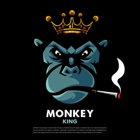 Monkey king smoking mascot  design isolated on dark backgroundのイラスト素材