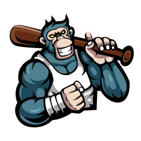 Illustration of gorilla carrying a baseball stick cartoon mascot   design vectorのイラスト素材