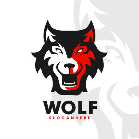 Wolf athletic club vector logo concept isolated on white background. Modern sport team mascot badge design. Sports or Esport team logo template with wolves vector illustrationのイラスト素材