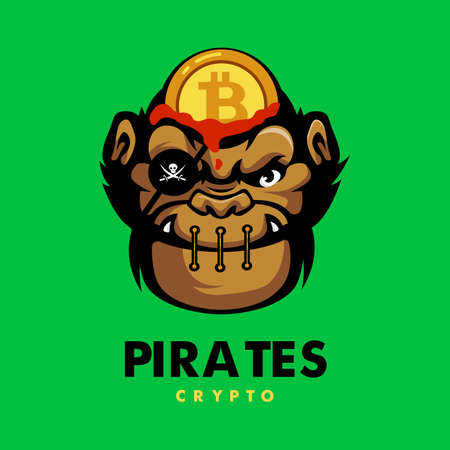 Gorilla Pirates Crypto mascot logo design illustrationのイラスト素材