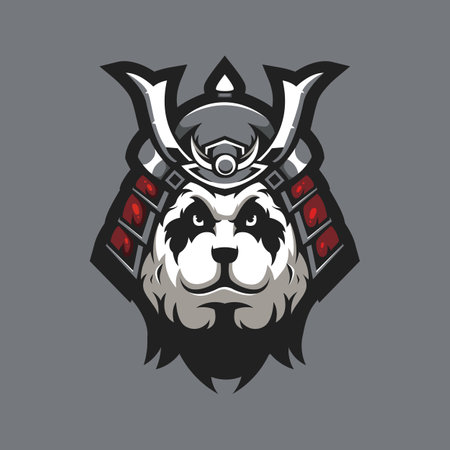Panda samurai warrior mascot logo design illustration vectorのイラスト素材