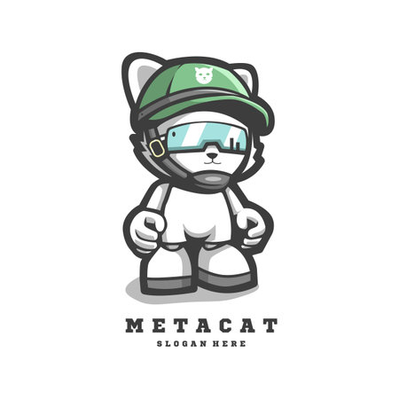 Cat wearing hat and glasses metaverse mascot logo design illustration vectorのイラスト素材