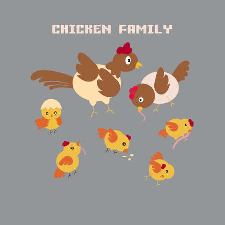Family Chicken cartoon flat illustration vectorのイラスト素材