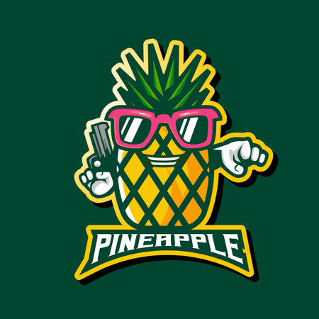 Pineapple holding gun mascot logo cartoon iconのイラスト素材