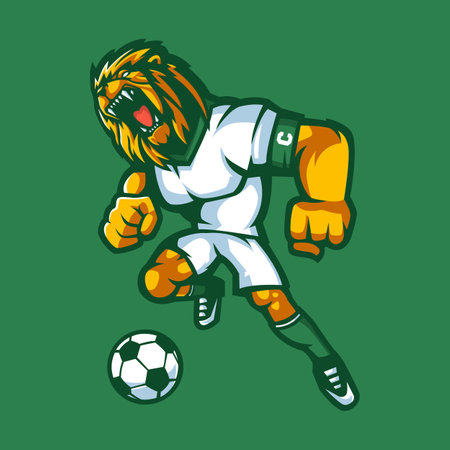 Cartoon lion soccer mascot dribble for team sports footballのイラスト素材