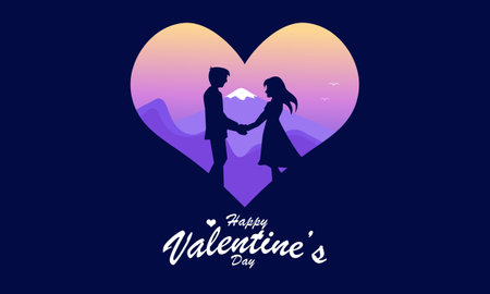 Valentine's day greeting card with couple in love. Vector illustrationのイラスト素材