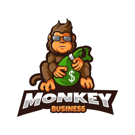 Monkey mascot logo design vector. Monkey with money bagのイラスト素材