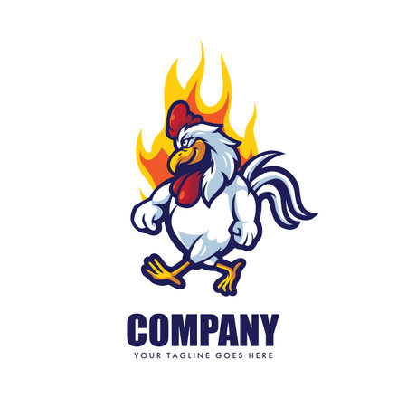 Vector illustration of rooster with flame. Design element for logo, label, sign, poster.のイラスト素材