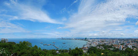 Panorama-The city of Pattaya and Pattaya Bay in Thailand on a sunny dayの写真素材