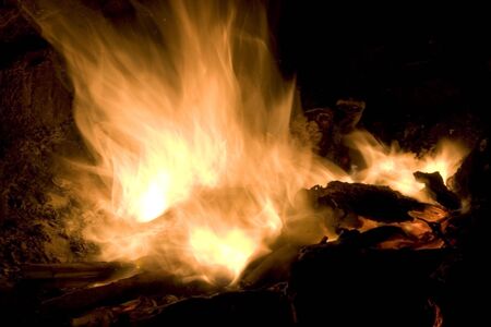 Flame of fire at nightの写真素材