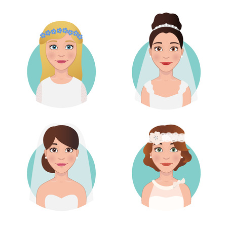 4 brides different styles: hipster, retro, classicのイラスト素材