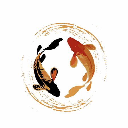 couple of koi fish in japan or china art style for luck, prosperity, and good fortuneのイラスト素材