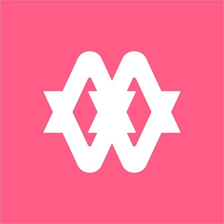 wm, ww, mw, mm initials geometric line art company logo with ribbon gift shapeのイラスト素材