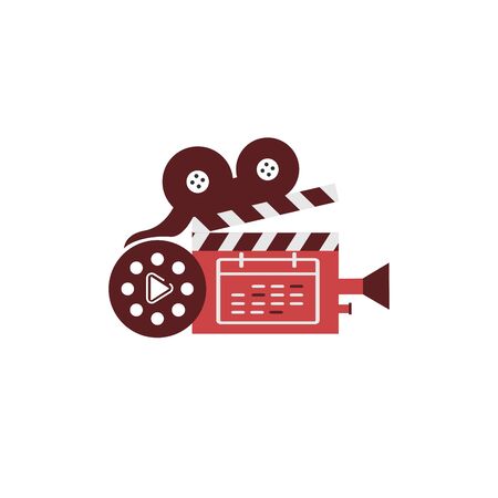 red roll camera film studio movie maker logo and vector iconのイラスト素材