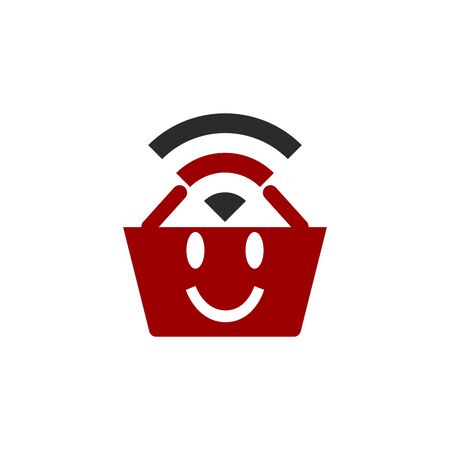 e commerce basket with funny emoticon WiFI logo and vector iconのイラスト素材