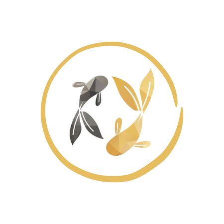 couple of polygonal golden fish or koi fish logo and icon illustrationのイラスト素材