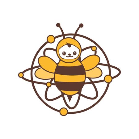 happy smile atomic bee funny character for logo and vector iconのイラスト素材