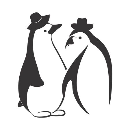 couple fashionable penguin vector logo and iconのイラスト素材