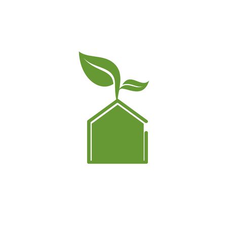 simple green house with leaf logo and vector iconのイラスト素材