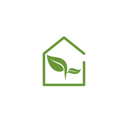 line art green house with leaf for agriculture logo and vector iconのイラスト素材
