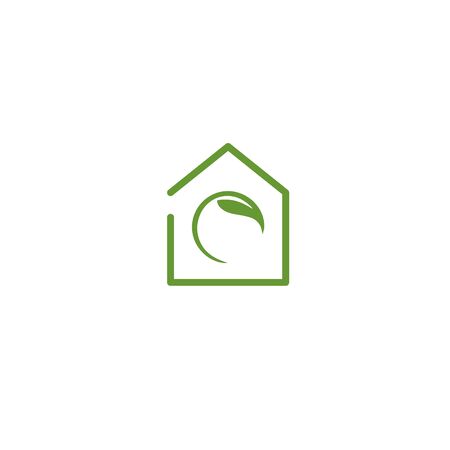 line art green house with leaf for agriculture logo and vector iconのイラスト素材