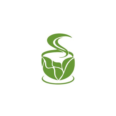 simple hot green tea cup logo and vector iconのイラスト素材