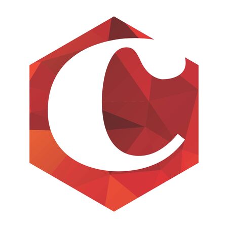 c initials red polygonal logo and vector iconのイラスト素材
