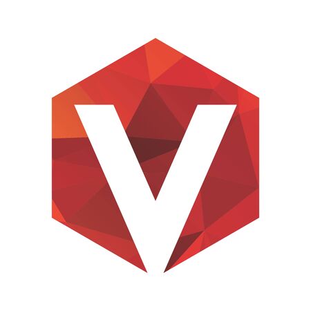 V initials red polygonal logo and vector iconのイラスト素材