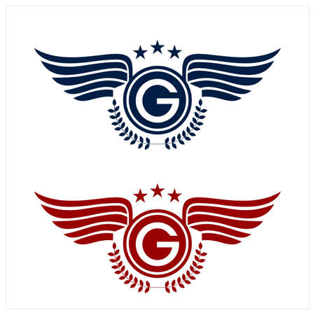 G initials logo in badge star wing shape illustrationのイラスト素材