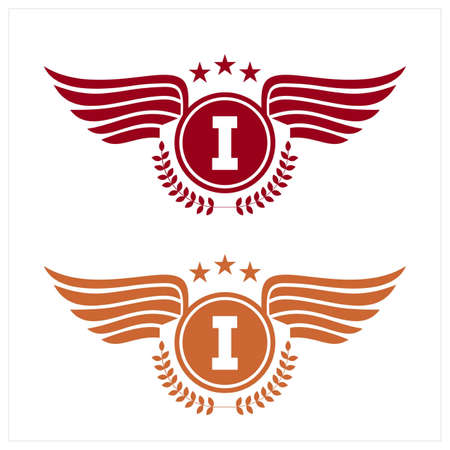 I initials logo in badge star wing shape illustrationのイラスト素材