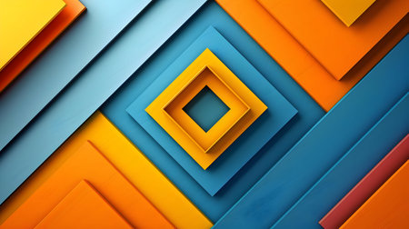 Abstract 3D Background: Geometric Shapes in Blue, Orange, and Yellowの素材