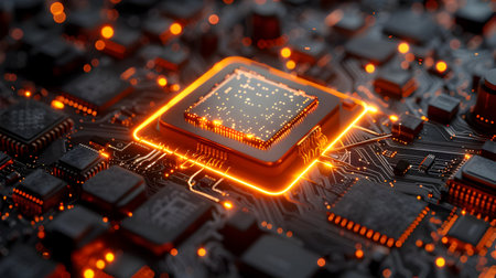 Glowing Circuit Board 3D Illustrationの素材