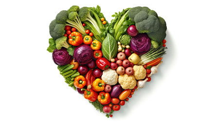 a heart of fruits and vegetables with heart shape, in the style of bold primary colors,の素材