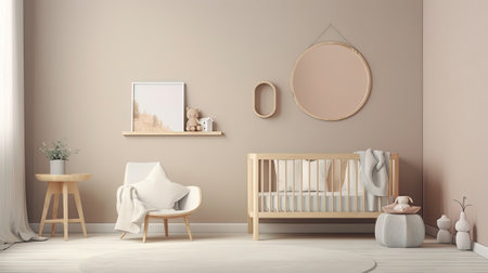 Modern minimalist nursery room in scandinavian style. Baby room interior in light coloursの素材