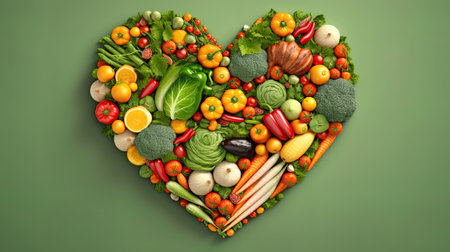 a heart of fruits and vegetables with heart shape, in the style of bold primary colors,の素材