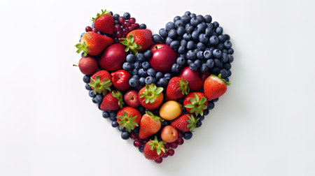 a heart of fruits and vegetables with heart shape, in the style of bold primary colors,の素材