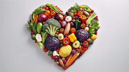 a heart of fruits and vegetables with heart shape, in the style of bold primary colors,の素材