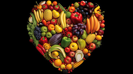 a heart of fruits and vegetables with heart shape, in the style of bold primary colors,の素材