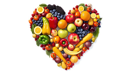 a heart of fruits and vegetables with heart shape, in the style of bold primary colors,の素材