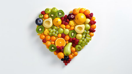 a heart of fruits and vegetables with heart shape, in the style of bold primary colors,の素材
