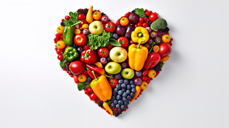 a heart of fruits and vegetables with heart shape, in the style of bold primary colors,の素材